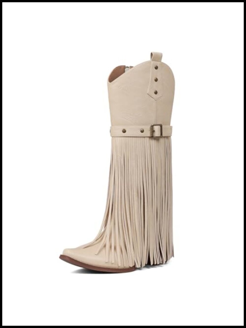 Mid Calf Cowgirl Boots With Fringe And Chunky Block Heel
